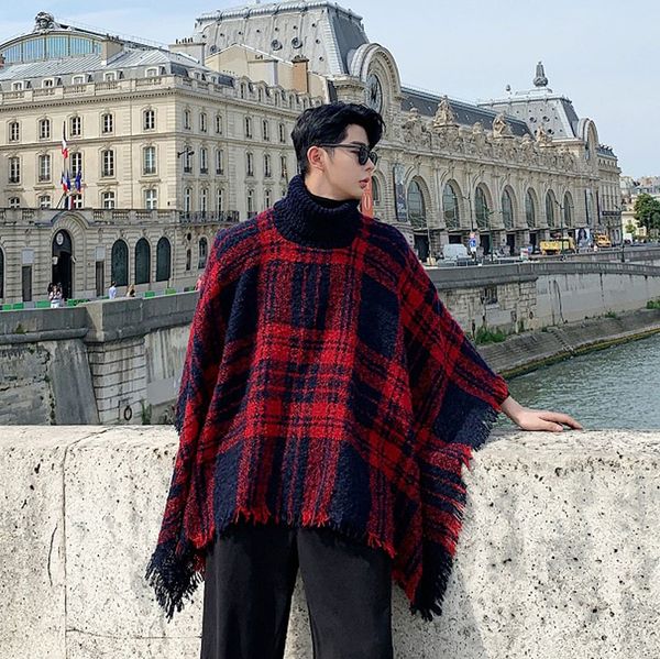 

мужчины моды водолазку без рукавов plaid свитер шали мыс мужчина женщины streetwear кисточкой винтаж пуловер свитер верхняя одежда, White;black