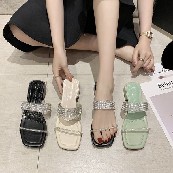 

block heels outside sandals clear shoes 2020 women's suit female beige chunky ladies sale heeled rhinestone summer fashion, Black