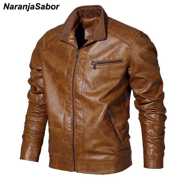 

naranjasabor autumn winter men's pu leather jackets casual slim fit windbreaker motorcycle male outwear mens brand clothing n427, Black