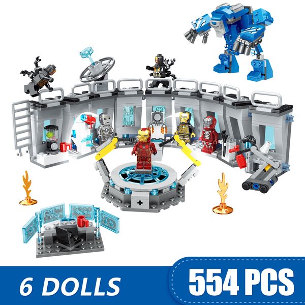 

608 ШТ. Небольшие Строительные Блоки Игрушки, Совместимые с Legoe Iron Man Зал Доспехов Sup