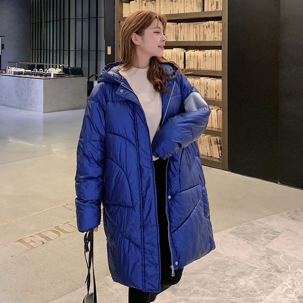 

yasuguoji 2019 new winter jacket women warm thicken hooded long coat fashion shining fabric stylish female parka, Black