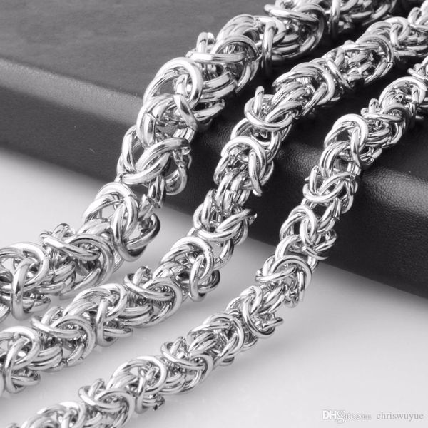 

men's cool stainless steel necklace or bracelet silver color round byzantine chain 6mm 8mm 10mm wide 22 inches