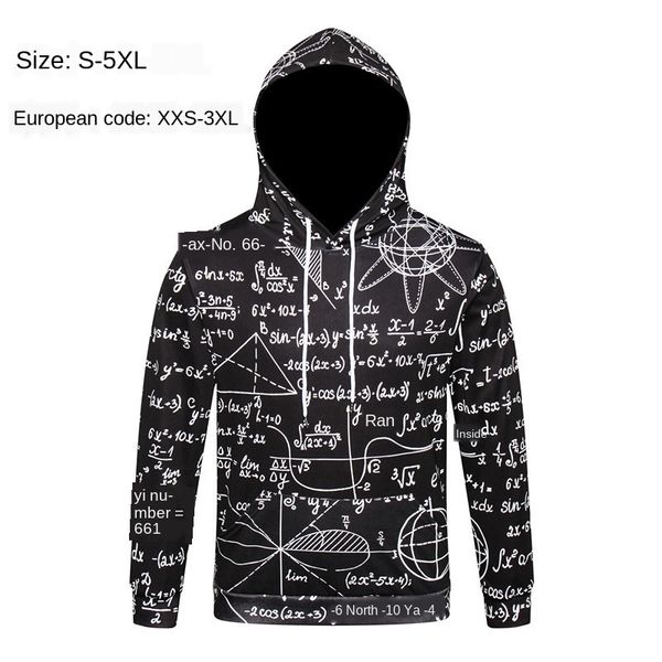 

mens designer autumn 3d long sleeve hooded sweater einstein mathematical formula printed hoodie couple clothes, Black