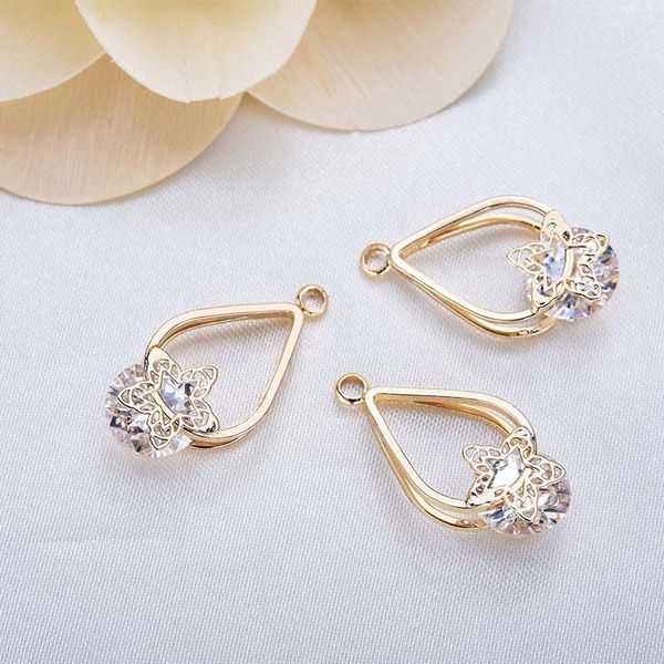

4 pcs 11 *12mm 24k gold color brass with zircon oval vine drop charms pendant diy jewelry accessories, Silver