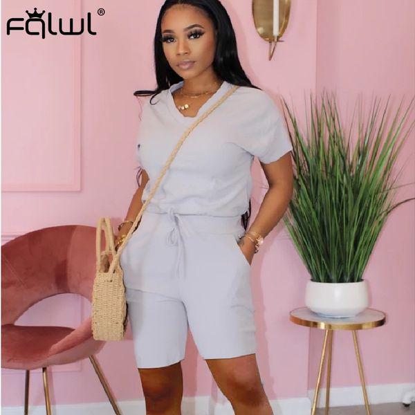 

fqlwl casual two piece set women sport suit summer outfits crop women biker short set ladies tracksuit female matching sets, White