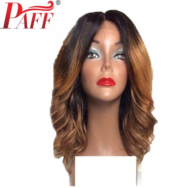 

paff ombre color wavy human hair lace front wigs with baby hair middle part two tone peruvian remy hair wigs bleached knots, Black;brown