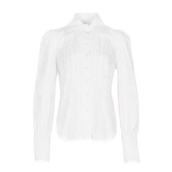 

womens shirt autumn lapel openwork lace panel long sleeve shirt slim joker shirt women 2019, Black;gray