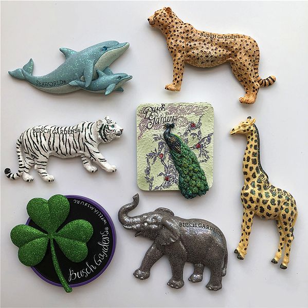 

shiny clover animal tiger leopard giraffe elephant dolphin resin refrigerator magnet fridge magnets creative refrigerator ornament gifts