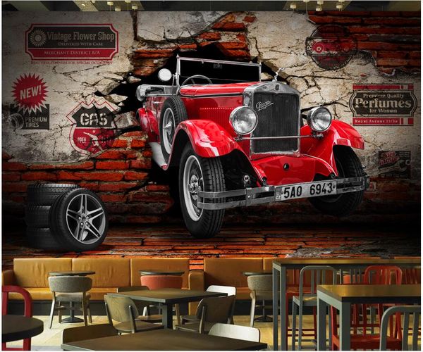 3d Wallpaper On A Wall Custom Photo Mural Vintage Classic Car Car Breaking Wall Home Decor Living Room Wallpaper For Walls 3 D Wallpaper For Computer