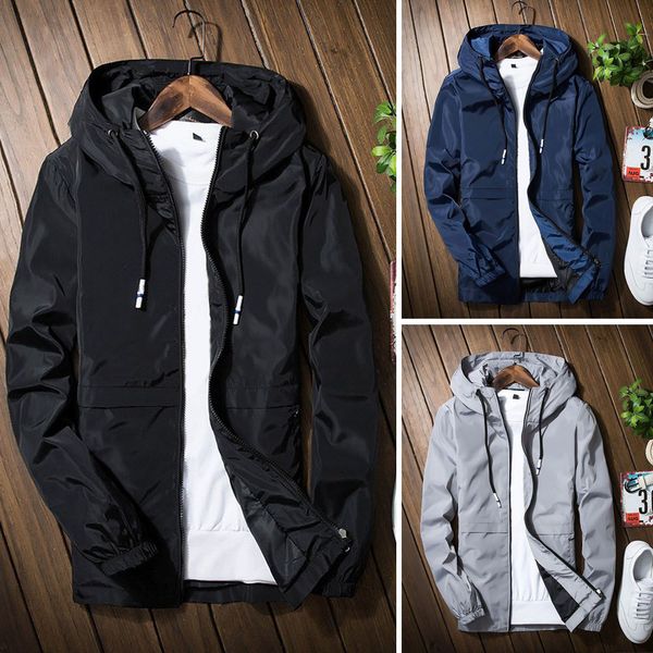 

vetement femme 2018 mens casaco masculino pure color pullover long sleeve hooded sweatshirt blouse men's windbreakers, Black;brown