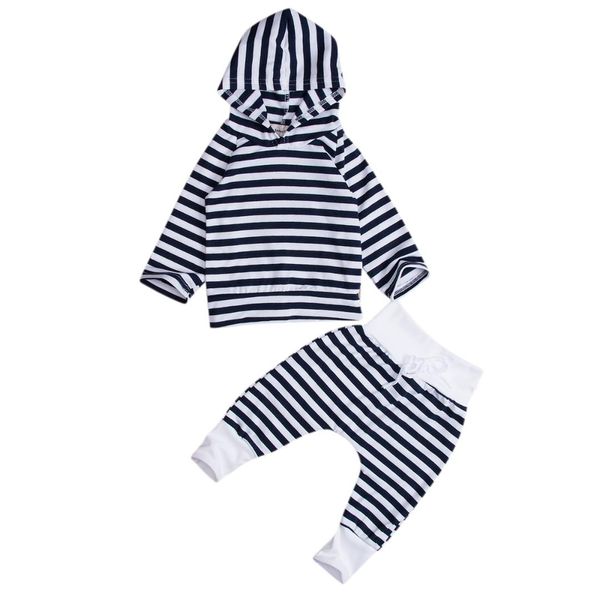 

осень зима детская одежда малыша мальчиков девочек с длинным рукавом с капюшоном топы + полосатые брюки наряды комплект одежды, White