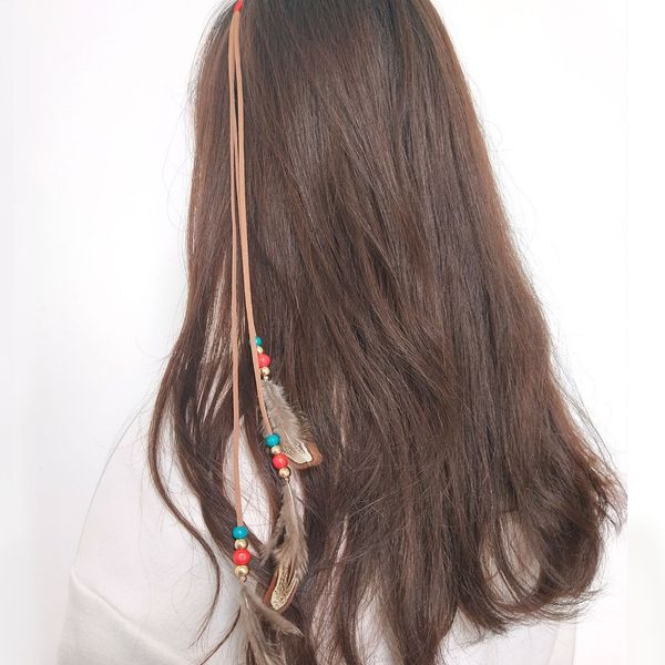 

emanco wholesale long feather korean velvet beaded barrettes ethic style coffee new arrivals hair jewelry for women y200323, Slivery;golden