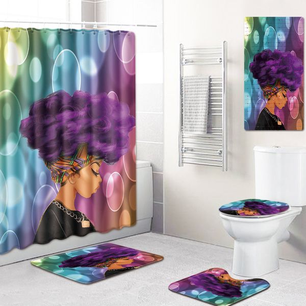 

african women's bathroom shower curtain pvc floor mat toilet cover foot mat waterproof bath mat 5-piece carpet customized