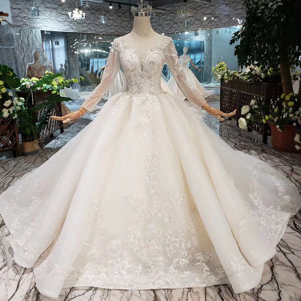 

2019 lebanon style wedding dresses luxury detail applique lace wedding gowns long illusion sleeve tulle v-neck backless bridal gowns, White