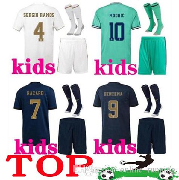 

kids 2019 2020 football kits real madrid soccer jersey 19/20 camiseta de futbol hazard benzema isco modric kids football kits, Black