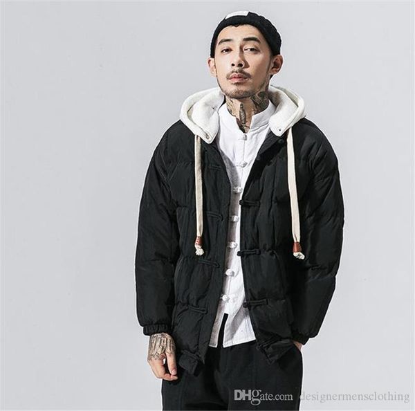 

winter chinese style mens coats thick long sleeve hooded mens designer jackets casual warm solid color male outerwear, Black;brown