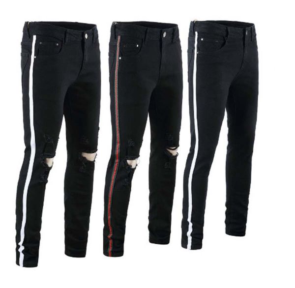 

Mens Black Casual Straight Slim Destroyed Denim Long Pant Distressed Ripped Skinny Jeans