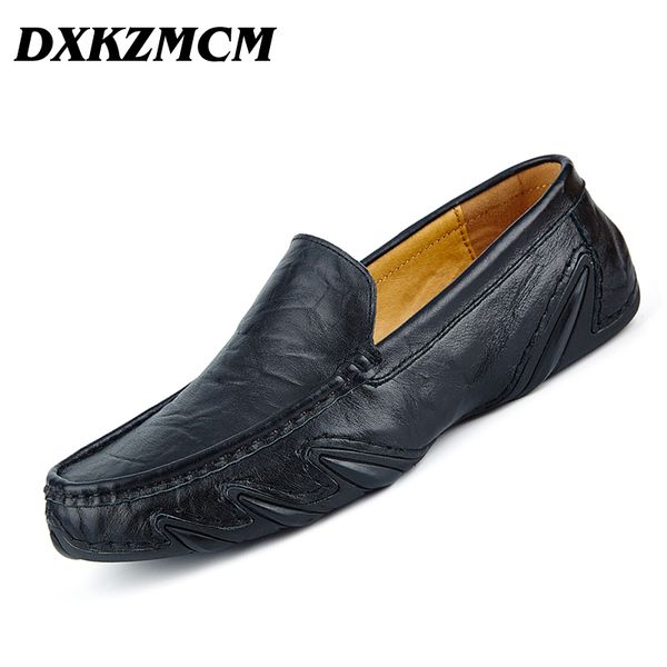 

dxkzmcm genuine leather men shoes soft moccasins loafers fashion brand men flats comfy driving shoes, Black