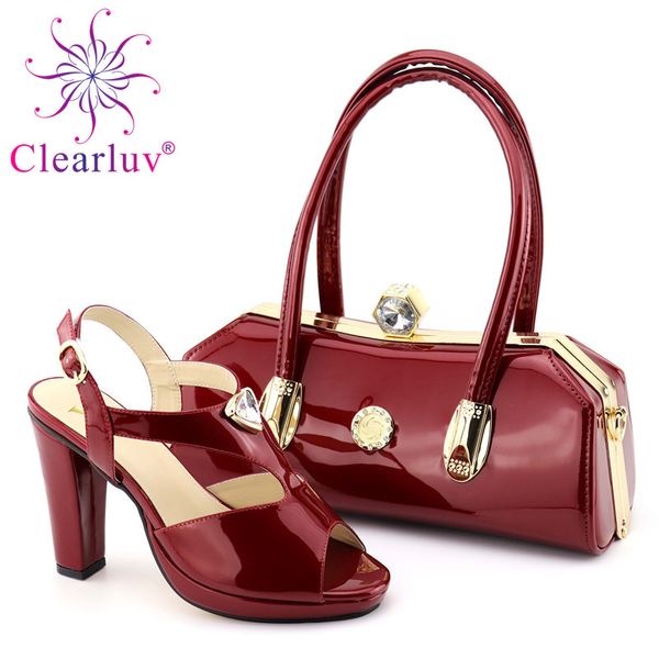 

new woman italian shoes and bags set decorated with rhinestone sales in women matching shoes and bag set slip on for women, Black