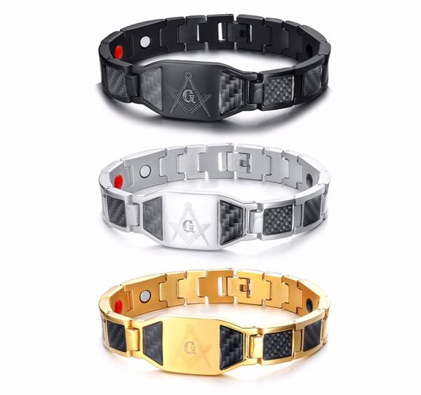 

popular male jewelrys mason bracelet stainless steel with carbon fiber magnetic mason bangle bracelets, Golden;silver