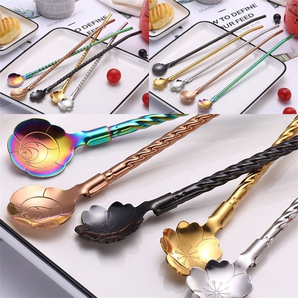 

stainless steel colour straw spoon originality tea with milk drinks titanium plating tubularis spoons with thread straight style 2 2cx j1