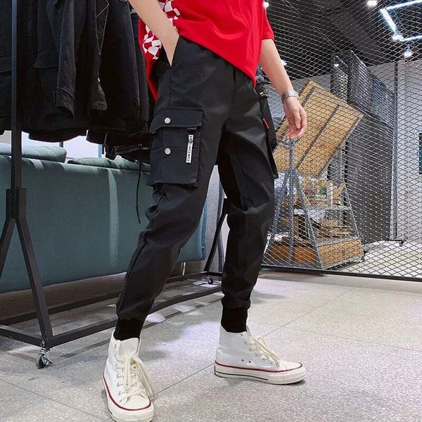 

januarysnow new men's pants sweatpants cargo pants streetwear casual side-pockets men joggers pants cotton man trousers, Black