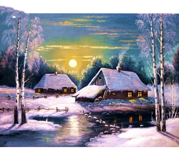 

scenery series diamond embroidery winter snow village fullround drill resin drill sewing rhinestone diamond canvas painting