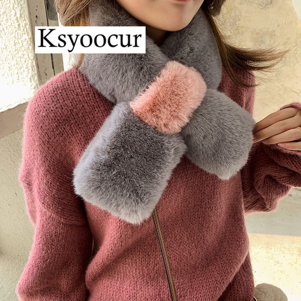 

size 88*11cm 2020 new plush scarf women autumn/winter student bib hedging white wild/plaid female scarves brand ksyoocur e19, Blue;gray
