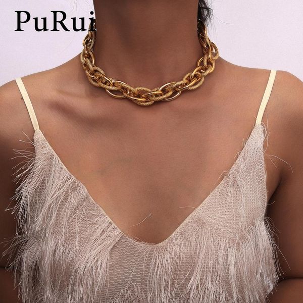 

purui luxury multi chain necklace punk short chain choker collar necklace women gold color metal statement boho jewelry, Silver