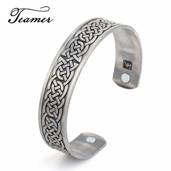 

teamer adjustable magnetic therapy bangle health care open cuff bracelets men celtics knot engraved bangles amulet jewelry, Black