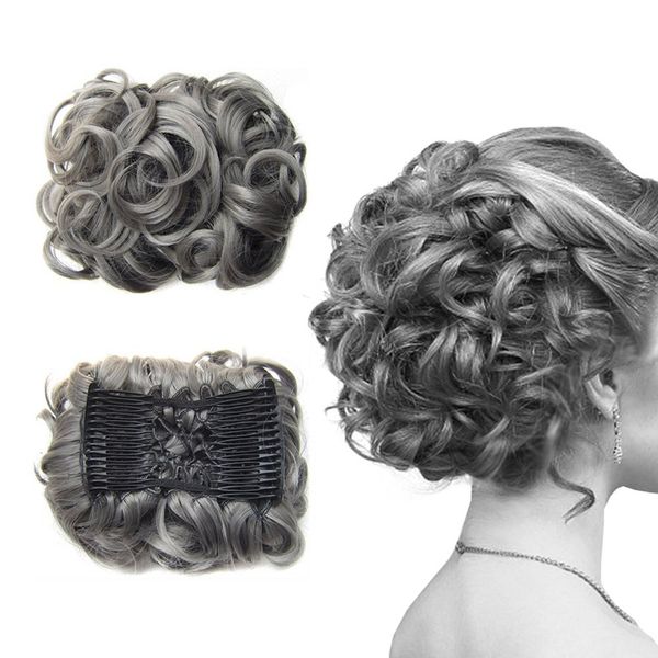 Large Comb Clip In Curly Synthetic Hair Pieces Chignon Updo Cover