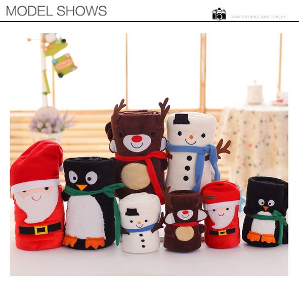 

4style 80*100cm cute christmas fleece blanket cartoon santa claus snowman penguin elk blanket shawl wrap soft warm blankets an2951