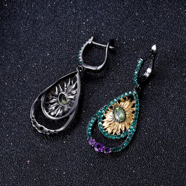 

gem's ballet natural peridot amethyst ring earrings jewelry sets 925 sterling silver handmade sunflower jewelry set for women
