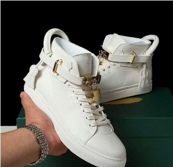 

designer cowhide fashion men comfortable casual flat shoes high shoes lock shoes red black white