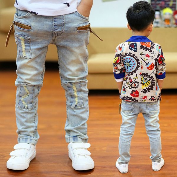 

fashionable jeans for boys 2019 spring new elastic waist hole zipper whitening children's jeans 110 120 130 140 150 high quality, Blue
