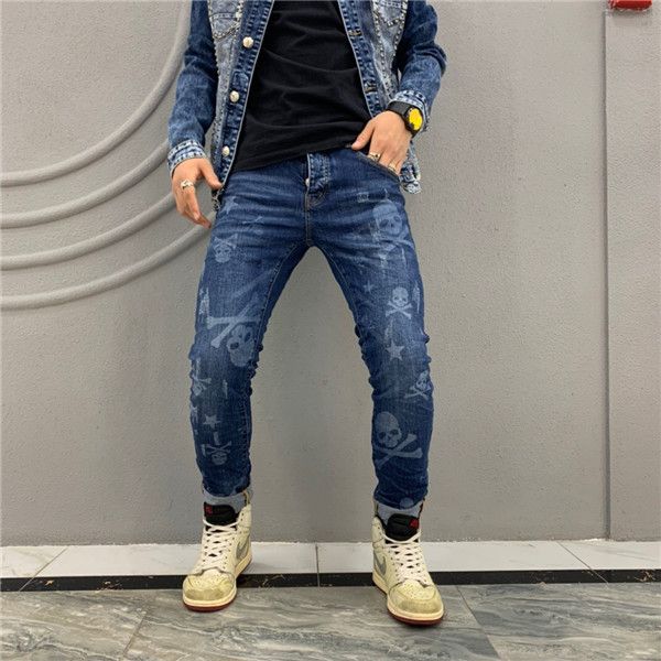 

2020italian brand men's jeans new fashion men's classic biker jeans brand trousers men's fashion jeans1, Blue