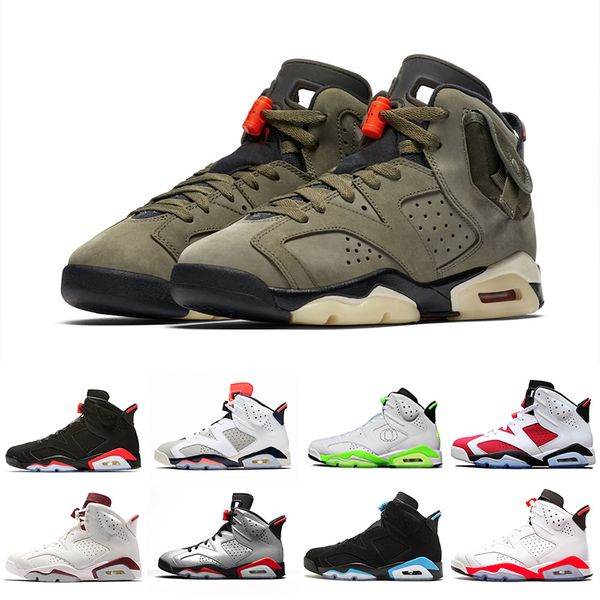 

travis scott 6 army green 6s mens basketball shoes tinker black infrared cactus jack x scarpe scotts travis 1 zapato des chaussures baskets, White;red
