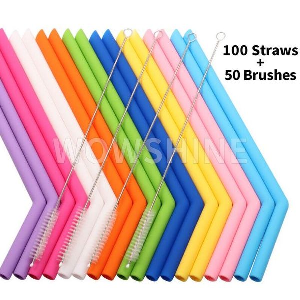 

wowshine eco friendly silicone drinking straws 8pcs+4 brushes fda food grade home party for promotion