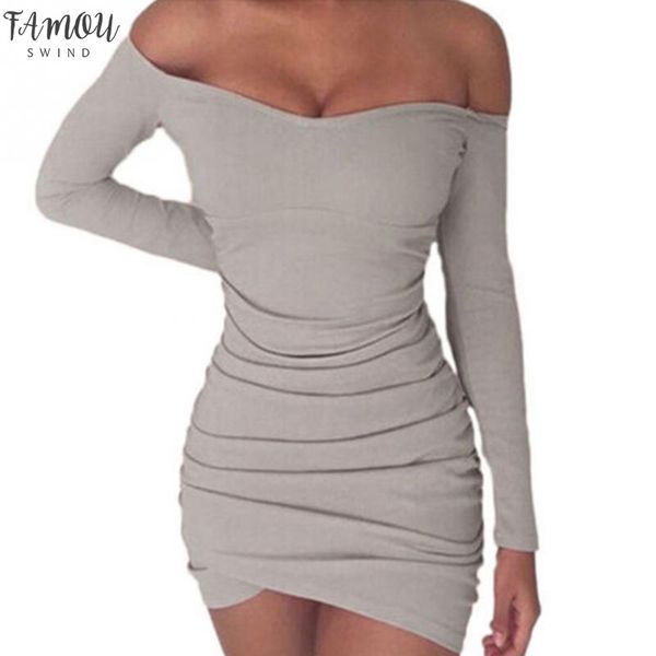 

autumn women knitting bodycon pencil dress long sleeve off shoulder slim mini party pack hip dress #20, Black;gray