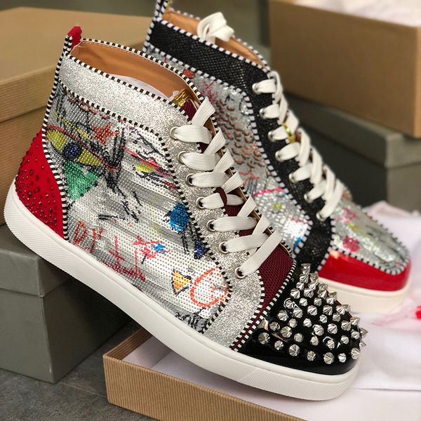 

Кожаные кроссовки Spikes 2019 с красной подошвой Дизайнерская обувь Мужская и женская