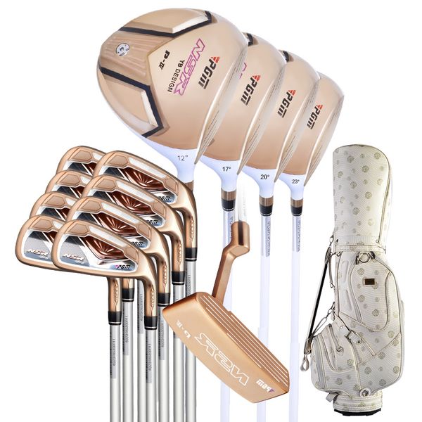 

pgm women's golf club sets with bag (13 piece) standard package putter +4pcs woods +8 pcs irons bar gold edition complete