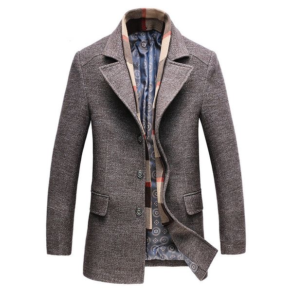 

men winter wool coat 2019 men's casual solid color warm thick wool blends woolen pea coat male trench overcoat, Black