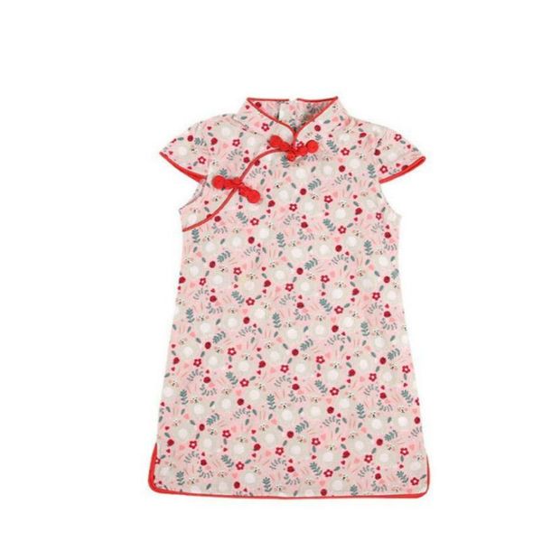 

новая мода лета младенца платья девушки cheongsam китайский традиционный стиль цветочный узор платье vestidos милые девушки мини платье, Red;yellow