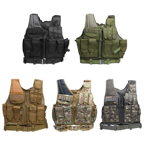 

outdoor tactical molle swat assault utility vest with mag pouch hunting vests for camping, Camo;black
