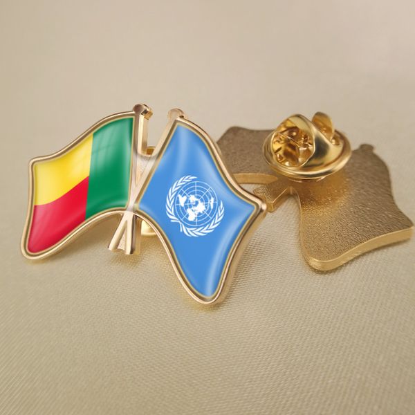 

united nations and benin crossed double friendship flags lapel pins, Gray