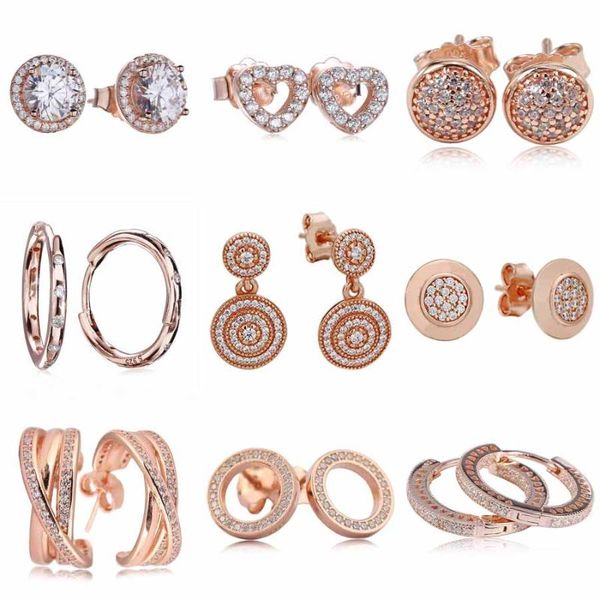 

rose gold sparkling signature love knot elegance 925 sterling silver earrings studs for women wedding gift europe jewelry, Golden;silver