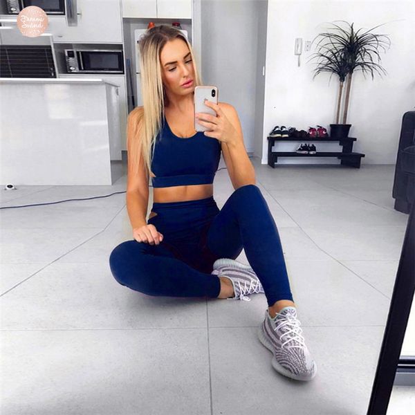 

new casual women tracksuits sportwear fashion solid fitness sets sporting tank bra leggings 2 piece suit, Gray