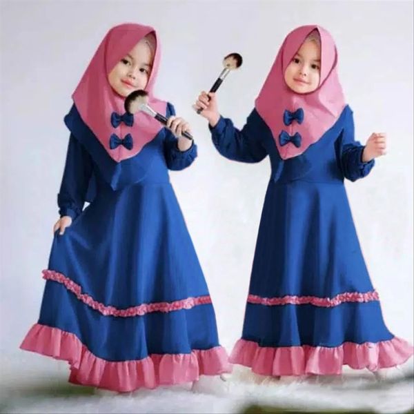 

2 piece set eid girls hijab muslim dress abayas for kids baby ramadan abaya turkey kaftan dubai caftan islamic clothing vestidos, Red