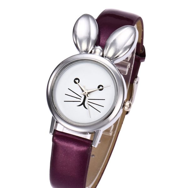 

fashion ears quartz watch cartoon casual wristwatch leather bracelet ultra thin watches for women, Slivery;brown