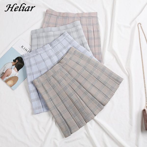 

heliar skirt plaid pleated a-line mini beach skirt korean students high waist 2019 summer for women, Black
